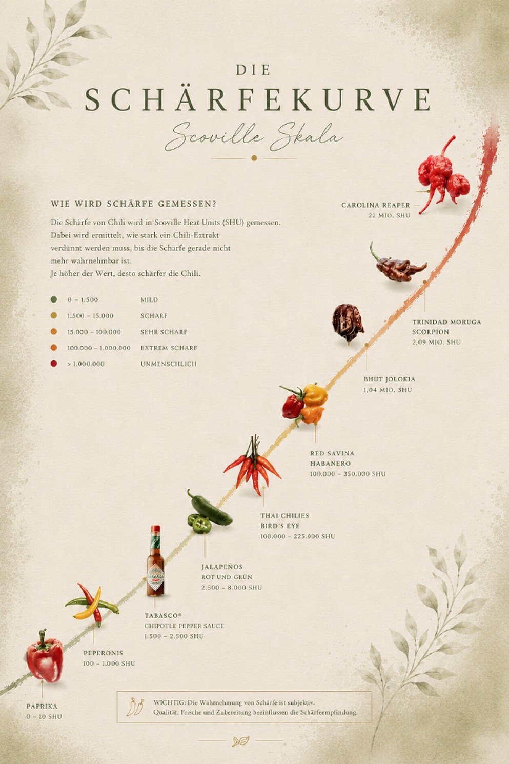 Schärfekurve des Buches mit Scoville-Skala